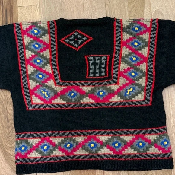 Vintage L.L. Bean 100% wool Scandinavian geometric fair isle cardigan sweater L - Picture 6 of 8